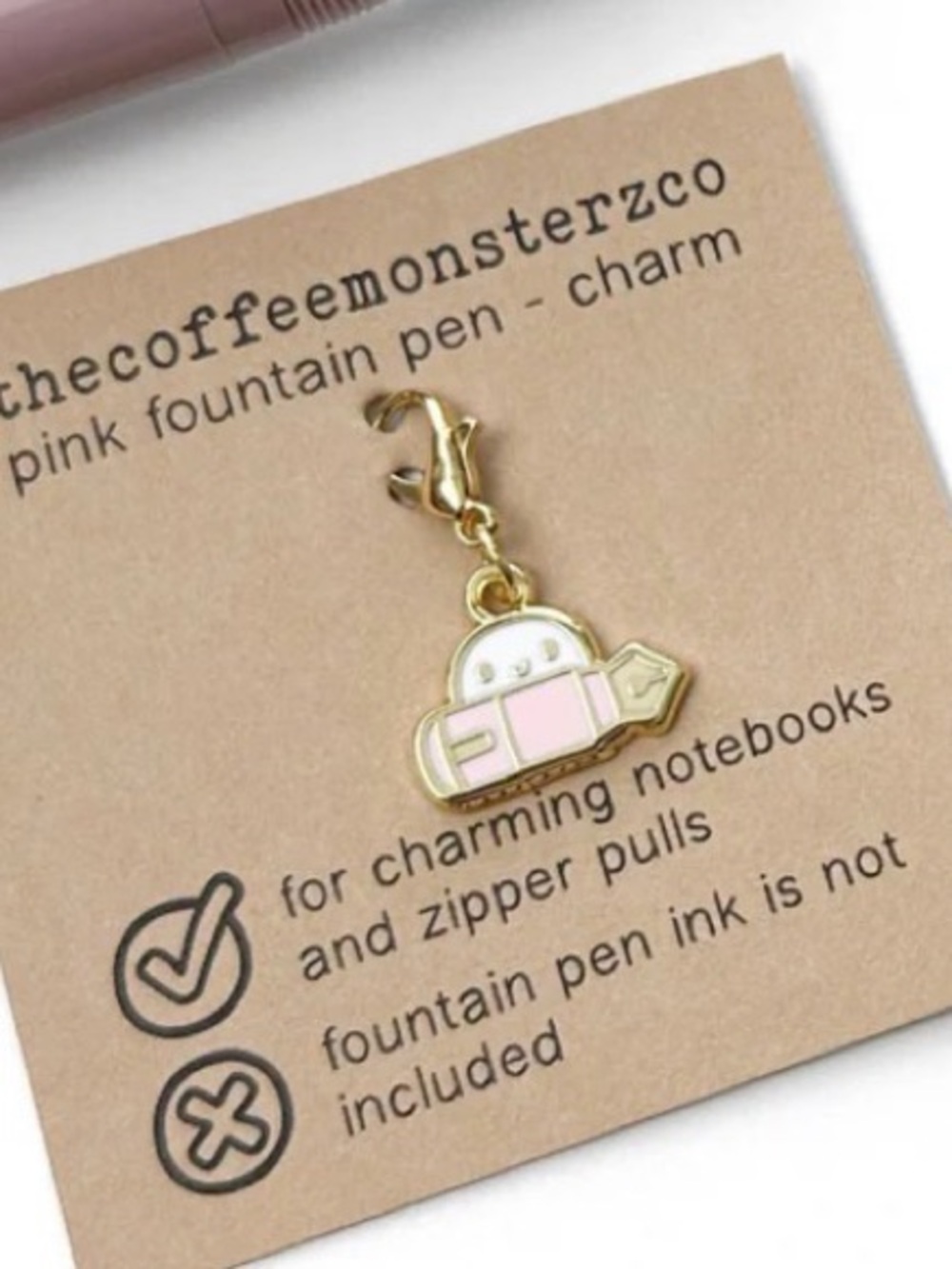 TheCoffeeMonsterzCo Pink Fountain Pen Charm - pink